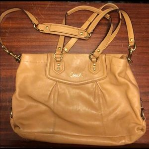 Coach Tan Leather Bag w/ Lilac Interior